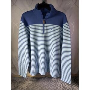 Crown Ivy Mens Large Blue Striped Quarter-Zip Pullover Sweater